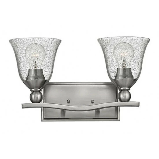 New ⌛ Hinkley Lighting Hinkley Bolla 2-Light Vanity Light In Brushed Nickel With Clear 🔥 1 New ⌛ Hinkley Lighting Hinkley Bolla 2-Light Vanity Light In Brushed Nickel With Clear 🔥